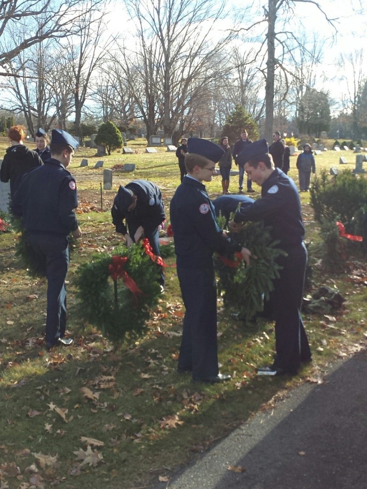 AFJROTC Cadets assist with wreath laying at Forrest Hills Cemetery.